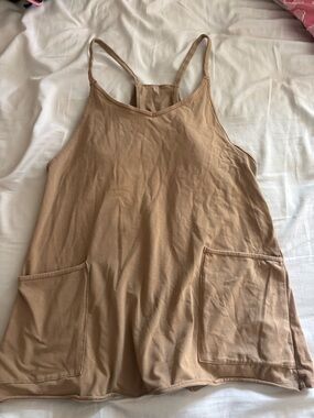 FP Movement by Free People Tan Sleeveless Pinafore Romper with Front Pockets